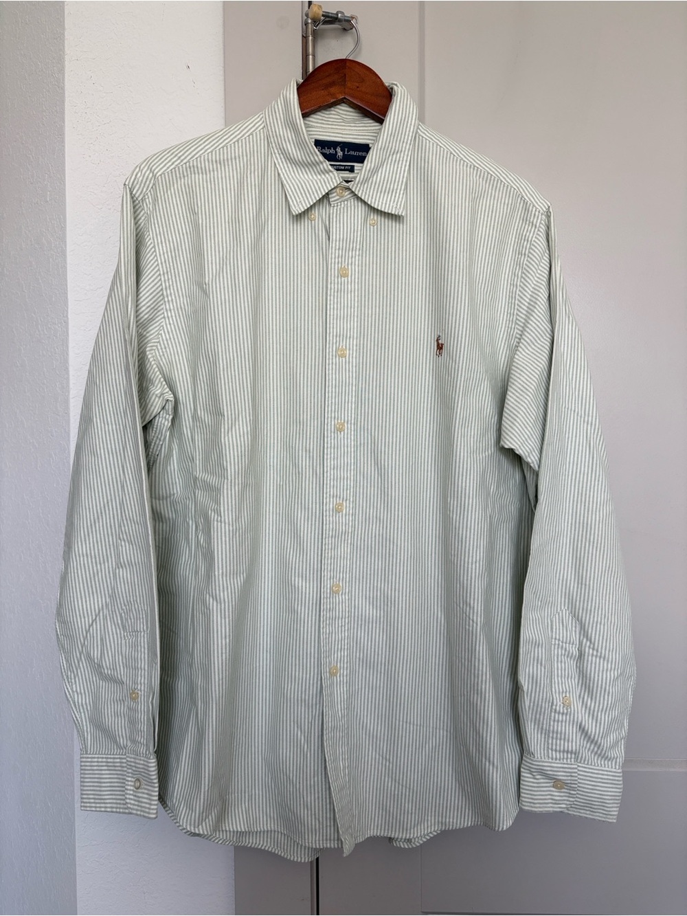 RALPH LAUREN GREEN WHITE VERTICAL STRIPED OXFORD BUTTON DOWN MENS XL
